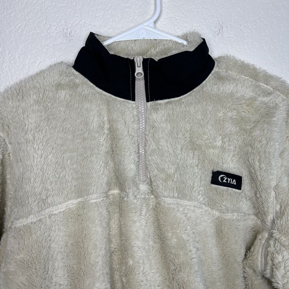 Zyia Teddy Jacket Cream Fleece 1/4 Zip Pocket Pullover Long Sleeve Small - Picture 5 of 9